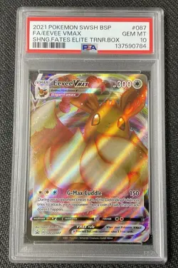 EEVEE VMAX Full Art ETB Promo Holo 087 PSA 10 GEM MT 2021 Pokemon Shining Fates - Image 1
