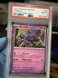 2025 POKEMON MEG EN-MEGA EVOLUTION BEST BUY EXCLUSIVE #064 XERNEAS PSA 8 - Image 1