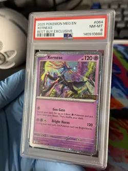 2025 POKEMON MEG EN-MEGA EVOLUTION BEST BUY EXCLUSIVE #064 XERNEAS PSA 8 - Image 2