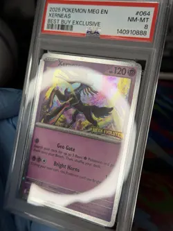 2025 POKEMON MEG EN-MEGA EVOLUTION BEST BUY EXCLUSIVE #064 XERNEAS PSA 8 - Image 3