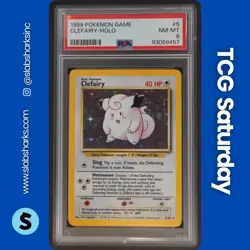 1999 POKEMON BASE SET UNLIMITED #5/102 CLEFAIRY HOLO RARE PSA 8 - Image 1