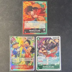 Bandai One Piece CCG OP13 - OP14 Monkey.D.Luffy x3 Foil Lot - Image 1