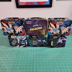 Pokemon Detective Pikachu *EMPTY* Lunch Box + Tins Lot of 6 Trading Card Game - Image 1