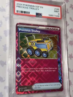 PSA 9 MINT PRECIOUS TROLLEY 2024 POKEMON SSP EN-SURGING SPARKS #185 CARD GRADED - Image 1