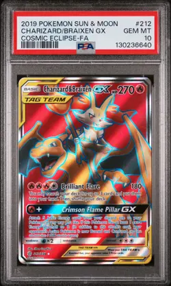 Charizard & Braixen Gx 212/236 Cosmic Eclipse Pokemon PSA 10 - Image 1