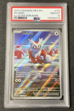 DELIBIRD Illustration Rare Holo 152 PSA 10 GEM MINT 2025 Pokemon Mega Evolutions - Image 1