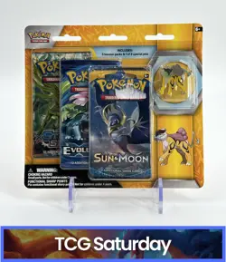 POKEMON SUN & MOON EVOLUTIONS STEAM SIEGE 3-PACK BLISTER SEALED RAIKOU PIN - Image 1