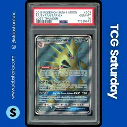2018 POKEMON SUN & MOON LOST THUNDER #203/214 TYRANITAR GX FULL ART PSA 10 - Image 1
