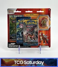 POKEMON SUN & MOON EVOLUTIONS STEAM SIEGE 3-PACK BLISTER SEALED ENTEI PIN - Image 1