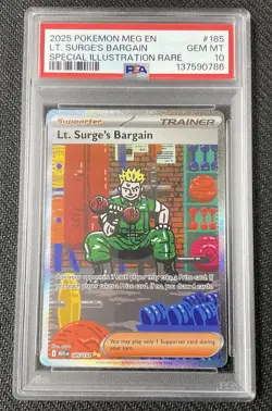 LT. SURGE’S BARGAIN SIR Holo 185/132 PSA 10 GEM MT 2025 Pokemon Mega Evolutions - Image 1