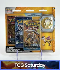 POKEMON SUN & MOON EVOLUTIONS STEAM SIEGE 3-PACK BLISTER SEALED RAIKOU PIN - Image 1