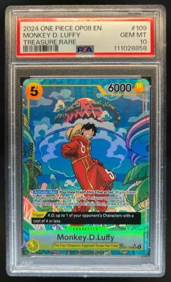 2024 One Piece Monkey.D.Luffy Treasure Rare SR #OP07-109 PSA 10 GEM MINT - Image 1