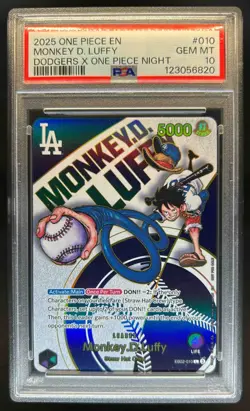 2025 One Piece Anime 25th Monkey D. Luffy Dodgers X Leader #EB02-010 PSA 10 - Image 1
