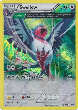 Swellow 72/108 Holo Rare - Pokemon XY Roaring Skies Card - Image 1