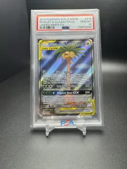 2019 Pokemon Rowlet & Alolan Exeggutor GX Full Art Unified Minds #215- PSA 10 - Image 1