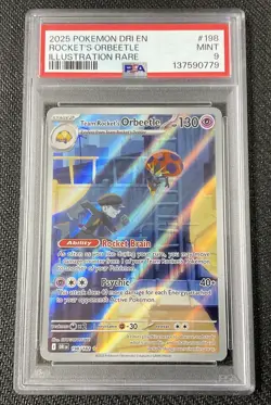 ROCKET’S ORBEETLE lustration Rare Holo 198 PSA 9 MT 2025 Pokemon Destined Rivals - Image 1