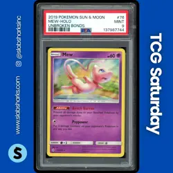 2019 POKEMON SUN & MOON UNBROKEN BONDS #76/214 MEW HOLO PSA 9 - Image 1