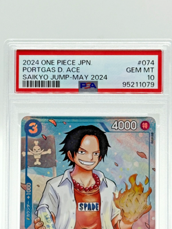 PSA 10 Portgas D. Ace P-074 Saikyo Jump May 2024 Promo One Piece GEM MINT JP - Image 2