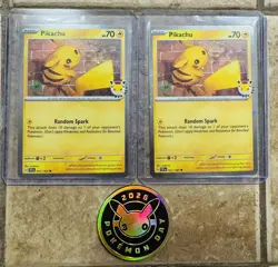 Pikachu Stamped 2026 Pokemon Day Promo Cards Lot of 2 English + Coin - Image 1