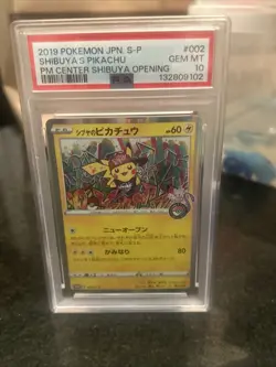 PSA 10 Shibuya's Pikachu 002/S-P Pokemon Center Promo Japanese Pokemon Card - Image 1