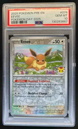 2025 Pokemon Eevee Pokemon Day Reverse Holo #074/131 PSA 10 - Image 1