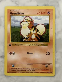 Growlithe 028/102 Base Set Shadowless 1st Edition Uncommon - Vintage Pokemon - Image 1