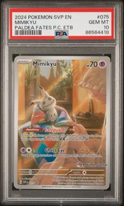 2024 POKEMON PALDEAN FATES POKEMON CENTER ETB PROMO #075 MIMIKYU PSA 10 - Image 1