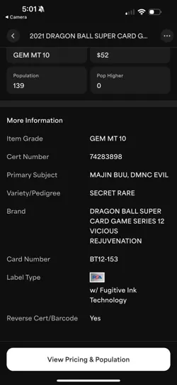 Dragon Ball Super Card Game | Majin Buu Incarnation BT12-153 SCR | PSA 10 - Image 3