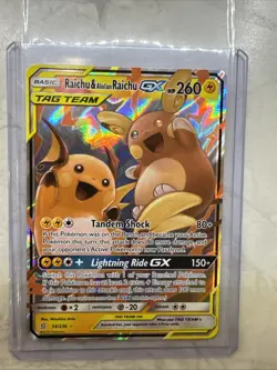 Pokemon TCG Holo Ultra Rare Raichu and Alolan Raichu GX Tag Team - Image 1