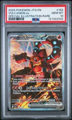 2025 Pokemon JTG EN Volcanion ex 182/159 Special Illustration Rare PSA 10 - Image 1
