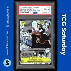 2025 ONE PIECE OP10 ROYAL BLOOD #OP10-119 TRAFALGAR LAW MANGA ALT ART PSA 10 - Image 1