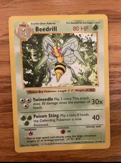 Beedrill Shadowless Base Set Pokemon Card - MP - Image 2