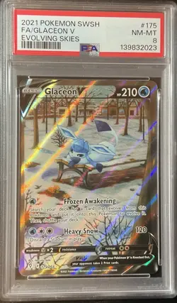 Pokemon Card- 2021 SWORD & SHIELD EVOLVING SKIES #175 FULL ART/GLACEON V PSA 8 - Image 1