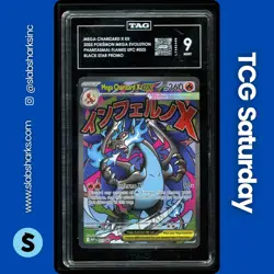 2025 POKEMON BLACK STAR PROMO CHARIZARD UPC PROMO #023 MEGA CHARIZARD X EX TAG 9 - Image 1