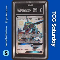 2019 POKEMON SUN & MOON CELESTIAL STORM #177A/168 RAYQUAZA ALT ART PROMO TAG 9 - Image 1