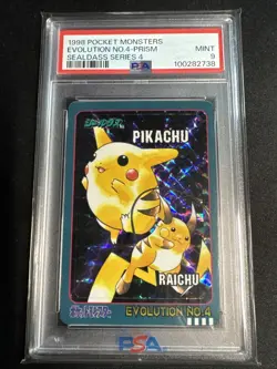 Pikachu Raichu Bandai Pocket Monsters Sealdass Stickers Evolution PSA 9 MINT - Image 1