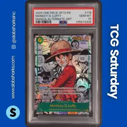 2025 ONE PIECE CARRY. ON HIS WILL #OP13-118 MONKEY D LUFFY MANGA ALT ART PSA 10 - Image 1