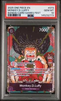 2025 ONE PIECE PROMOS BANDAI CARD GAMES FEST #073 MONKEY D. LUFFY PSA 10 - Image 1