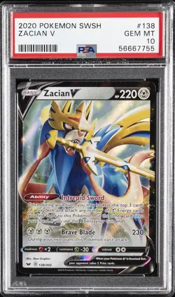 2020 POKEMON SWORD & SHIELD #138 ZACIAN V PSA 10 - Image 1