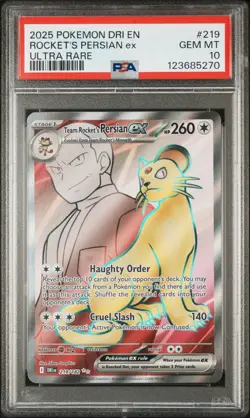 2025 Pokemon Dri En-Destined Rivals Rocket's Persian Ex #219 PSA 10 - Image 1