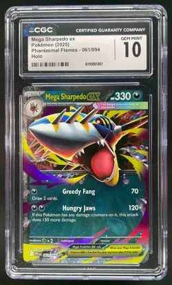 2025 Pokemon Phantasmal Flames Mega Sharpedo ex Double Rare #061/094 CGC 10 - Image 1