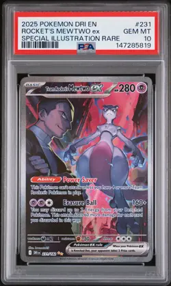 2025 POKEMON DRI SPECIAL ILLUSTRATION RARE #231 TEAM ROCKET'S MEWTWO EX PSA 10 - Image 1