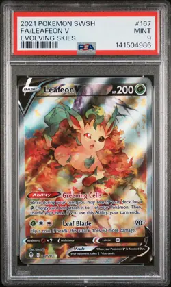 2021 POKEMON SWORD & SHIELD EVOLVING SKIES #167 FULL ART/LEAFEON V PSA 9 - Image 1