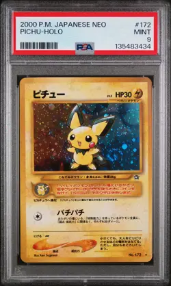 2000 POKEMON JAPANESE NEO #172 PICHU-HOLO PSA 9 - Image 1