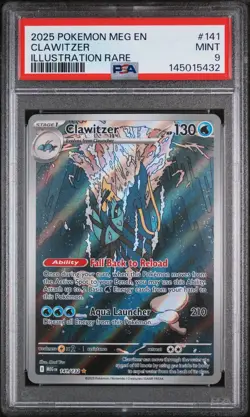 2025 POKEMON MEG EN-MEGA EVOLUTION ILLUSTRATION RARE #141 CLAWITZER PSA 9 - Image 1