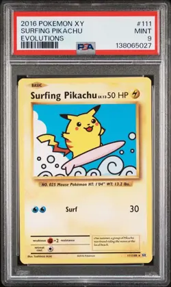 2016 POKEMON XY EVOLUTIONS #111 SURFING PIKACHU PSA 9 MINT - Image 1