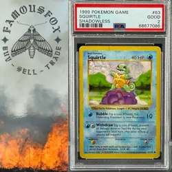 1999 POKEMON BASE SET SHADOWLESS #63 SQUIRTLE PSA 2 GOOD WOTC POKEMON - Image 1