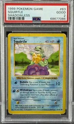 1999 POKEMON BASE SET SHADOWLESS #63 SQUIRTLE PSA 2 GOOD WOTC POKEMON - Image 3