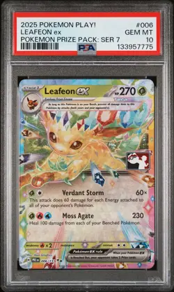 2025 POKEMON PLAY! POKEMON PRIZE PACK: SERIES 7 #006 LEAFEON EX PSA 10 - Image 1
