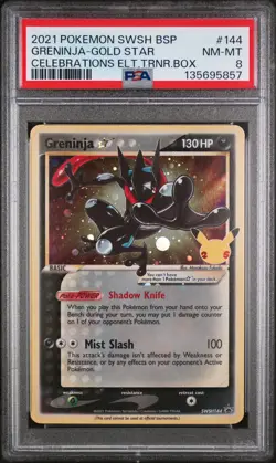 2021 POKEMON SWSH PROMO CELEBRATIONS ETB #144 GRENINJA-GOLD STAR PSA 8 - Image 1